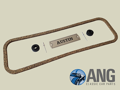 ROCKER COVER &#39;AUSTIN&#39; BADGE & GASKET KIT ; A50, A55, A60 CAMBRIDGE &#39;56-&#39;69