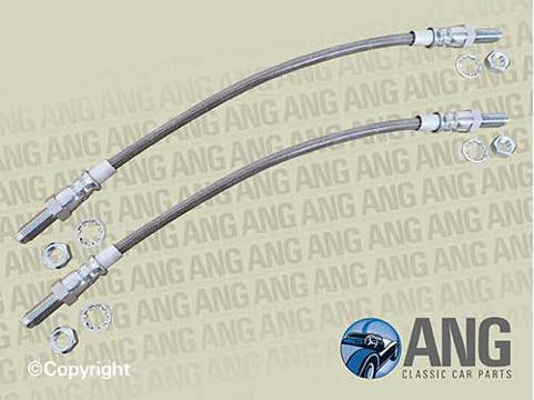 BRAIDED STAINLESS STEEL FRONT BRAKE HOSES (2) ; ELAN +2