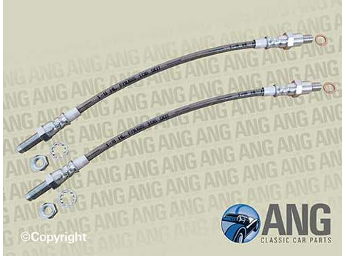 STAINLESS STEEL FRONT BRAKE HOSES (2) ; ANGLIA 105E, 123E