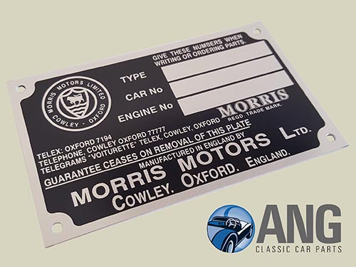 CHASSIS, ID METAL PLATE ; MORRIS MINOR SERIES II &#39;48-&#39;52